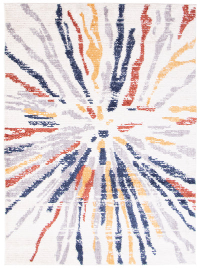 Paloma Sunburst Navy, White Area Rug - 5'3" x 7'3"