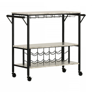 Maliza Bar Cart With Wine Bottle Storage And Wine Glass Rack - Faux Carrara Marble