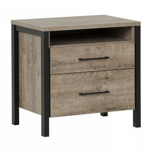 Munich 2-Drawer Nightstand - Weathered Oak and Matte Black