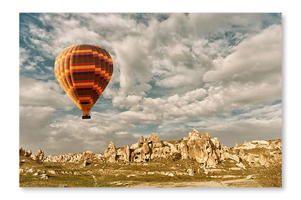 Hot Air Balloon Flying Over Spectacular Cappadocia, Turkey 28x42 Wall Art Frame And Fabric Panel