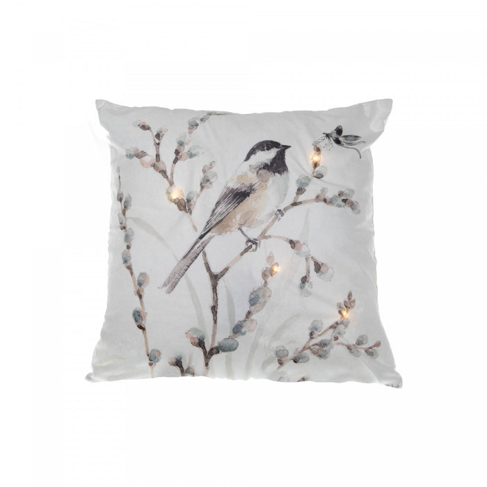 LED Velvet Cushion Bird on Branch 18 x 18 - Set of 2 Cushions