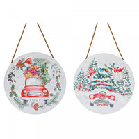 MDF Round Wall Hanger Holiday Red Truck - Set of 2 Wall Decor