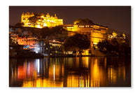 City Palace And Pichola Lake At Night, Udaipur 24x36 Wall Art Frame And Fabric Panel