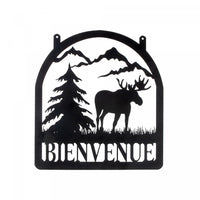 Metal Moose in The Mountains Bienvenue Sign Wall Decor
