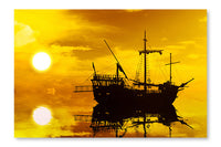 Sailing Boat Silhouette At Sunset 28x42 Wall Art Frame And Fabric Panel