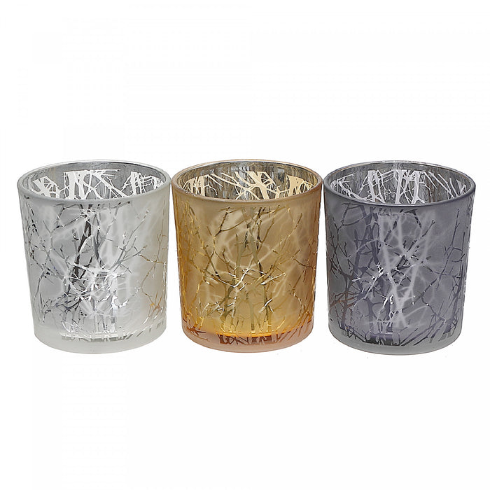 Glass Tealight Holders Crackled - Set of 3 Candle Holder
