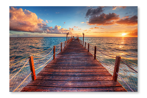 Sunset Over Sea Pier 16x24 Wall Art Frame And Fabric Panel