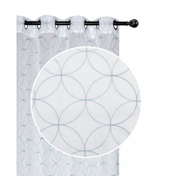 Lurex Embroidered Sheer Panel Diamond Teal 96\" - Set of 2