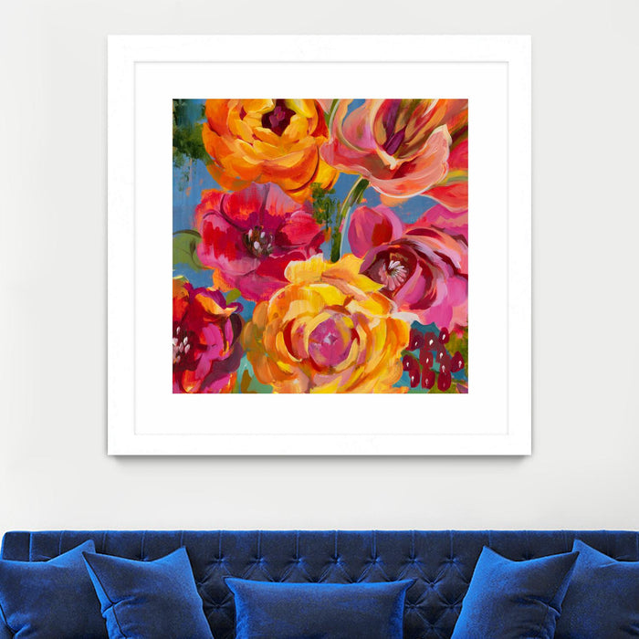\"Spring Bouquet V32\" Matted and Framed White 30x30 Wall Art