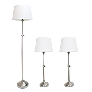 Elegant Designs Brushed Nickel Adjustable 3 Pack Lamp Set (2 Table Lamps, 1 Floor Lamp)