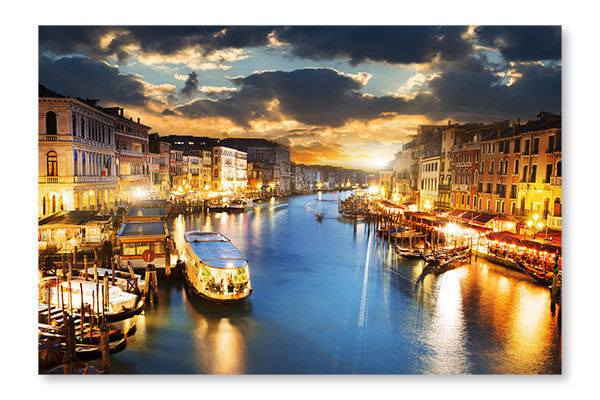 Grand Canal At Night, Venice 24x36 Wall Art Frame And Fabric Panel