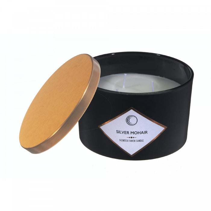 14oz 3 Wick Matte Black Scented Candle Silver Mohair