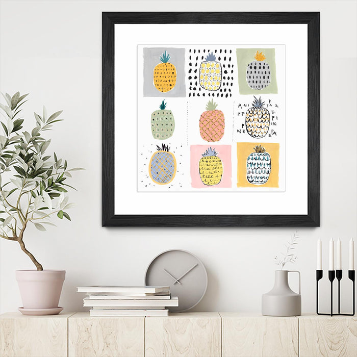 \"Nine Pineapples\" Matted and Framed Black 30x30 Wall Art