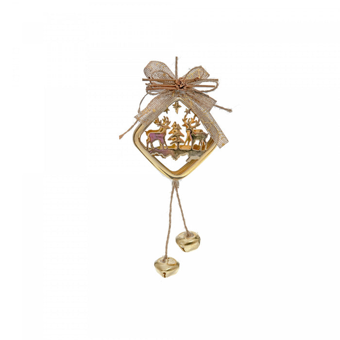 Metal Diamond Shaped Ornament with Reindeer Gold - Set of 6 Christmas Ornaments
