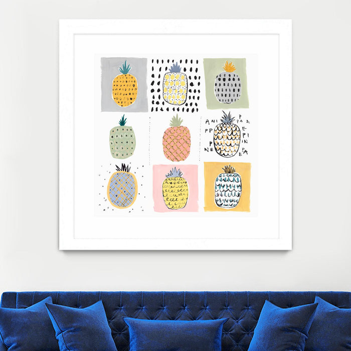 \"Nine Pineapples\" Matted and Framed White 36x36 Wall Art