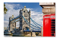 Tower Bridge With Red Phone Booths In London 28x42 Wall Art Frame And Fabric Panel