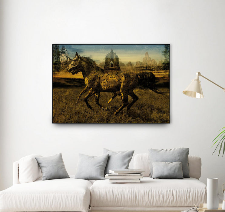 \"2 Horses\" Canvas Framed Black 36x24 Wall Art