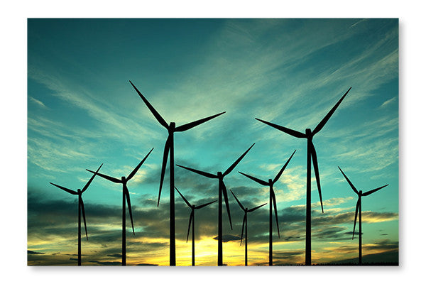 Wind Turbine Farm Over Sunset 24x36 Wall Art Frame And Fabric Panel