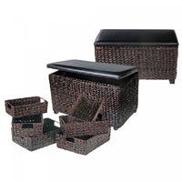 Set of 8 Brown Wicker Ottoman with Storage Baskets