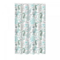 Printed Canvas Shower Curtain with Roller Hooks Seahorse