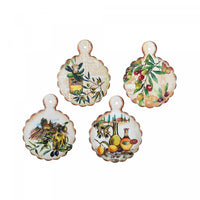 Round Paddle Board Ceramic Trivet Olives Coaster - Set of 4