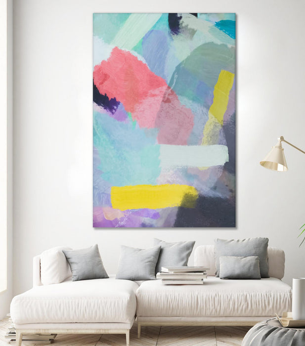 \"Brush Painting Texture Abstract In Blue Pink Yellow Green\" Giant Art 84x54 Wall Art