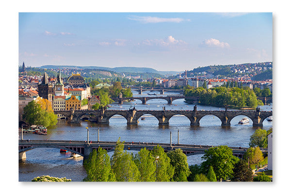 Scenic View Of Bridges On The Vltava River 16x24 Wall Art Frame And Fabric Panel