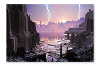 Violent Storm Over Distant Alien City 24x36 Wall Art Frame And Fabric Panel