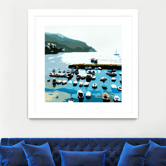 \"Boats\" Matted and Framed White 30x30 Wall Art