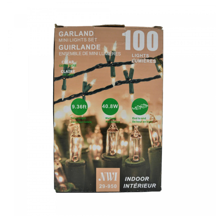 100 Lt 8.5ft Indoor Garland Lights Clear Bulbs - Set of 2 Christmas Lights