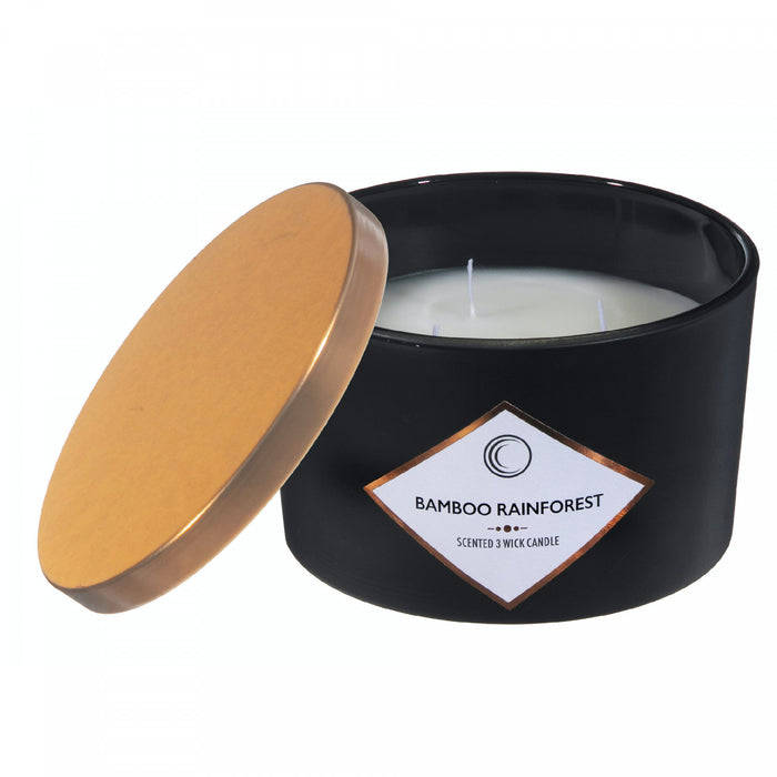 14oz 3 Wick Matte Black Scented Candle Bamboo Rainforest