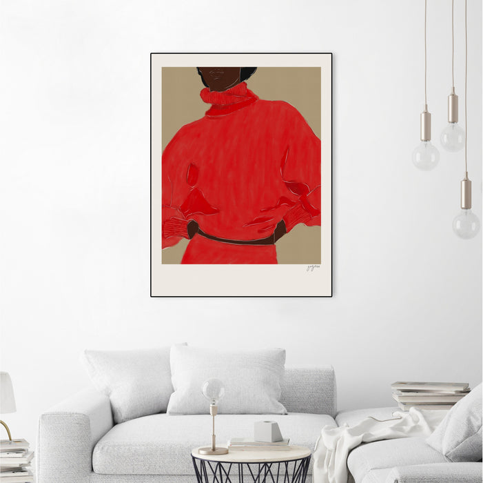\"Woman In Red\" Canvas Framed Black 18x24 Wall Art