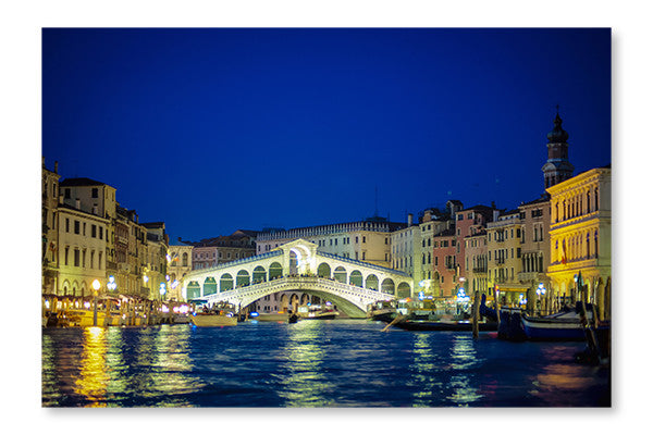 Rialto Bridge At Night, Venice, Italy 24x36 Wall Art Frame And Fabric Panel