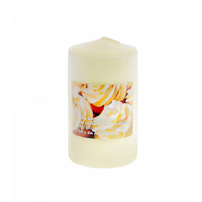 2.75" x 5" Scented Pillar Vanilla Buttercream - Set of 2 Candle|Chandelle pilier parfumée de 2,75 po x 5 po à arôme de crème au beurre à la vanille - ensemble de 2 chandelles