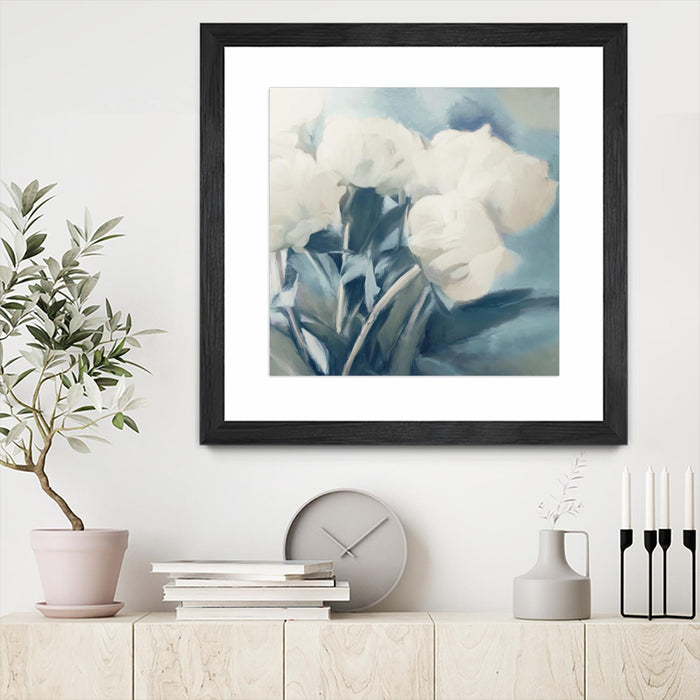 \"White Roses I\" Matted and Framed Black 30x30 Wall Art