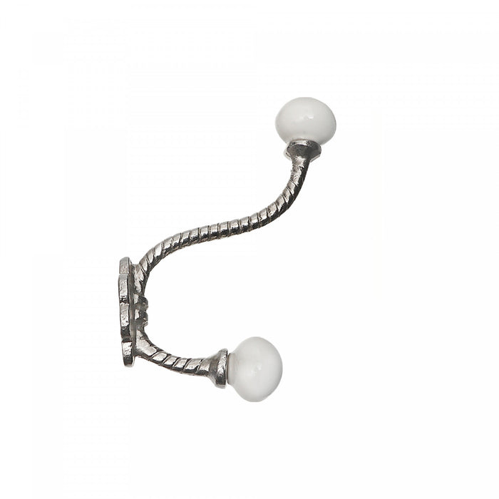 Iron Twist Hook with Ceramic Ivory Knob Nickel - Set of 4 Hooks