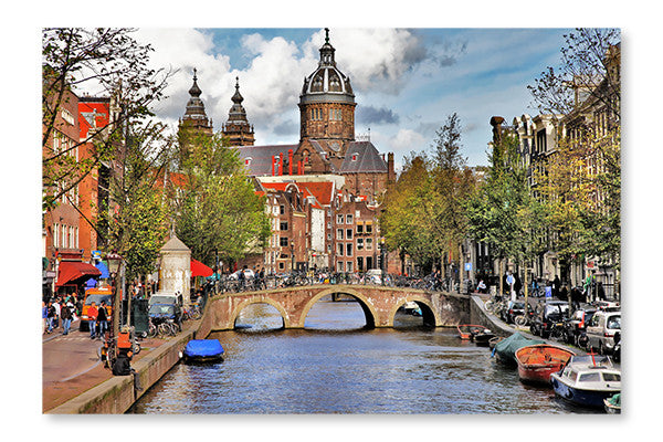 Beautiful Amsterdam Canals 24x36 Wall Art Frame And Fabric Panel