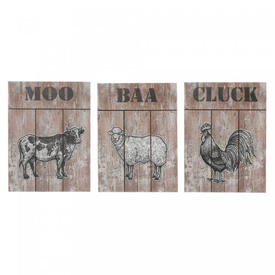 Wood Farm Animals Wall Sign with Metal Accents - Set of 3|Panneau mural représentant des animaux de la ferme en bois avec touches métalliques - ensemble de 3