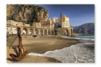 Italian Fishing Village Amalfi Coast 28x42 Wall Art Frame And Fabric Panel