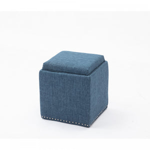 Chase Fabric Ottoman with Flip Tray Lid Blue Benches