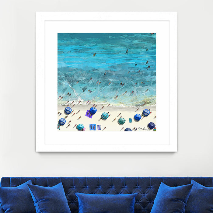 \"Hot Summer Beach\" Matted and Framed White 30x30 Wall Art