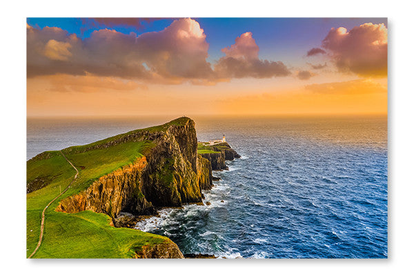 Colourful Ocean Coast Sunset At Neist Point Lighthouse, Scotland 16x24 Wall Art Frame And Fabric Panel