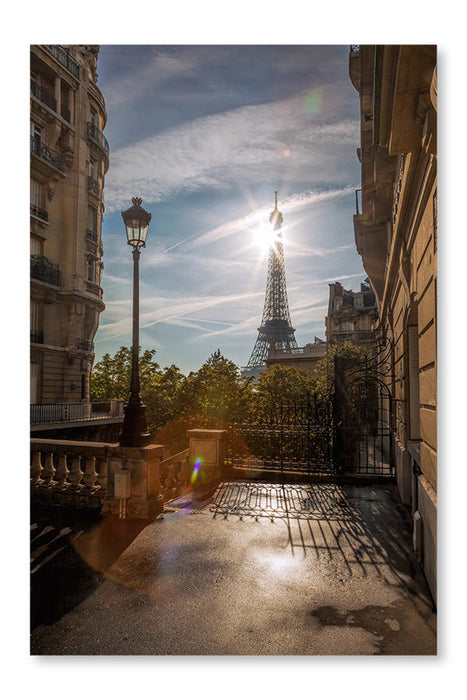 Romantic Street View With Eiffel Tower In Paris, France 16x24 Wall Art Frame And Fabric Panel