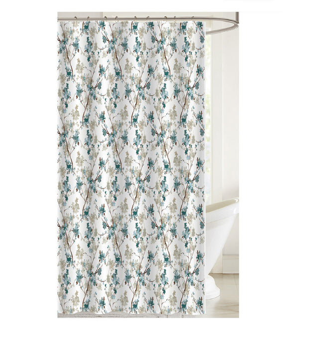 Printed Canvas Shower Curtain with Roller Hooks Floral