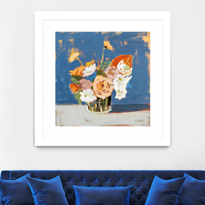 \"Peach And White Bouquet\" Matted and Framed White 30x30 Wall Art