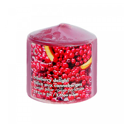 2.75" x 3" Scented Pillar Cranberry Delight - Set of 4 Candle|Chandelle pilier parfumée de 2,75 po x 3 po à arôme de délice aux canneberges - ensemble de 4 chandelles