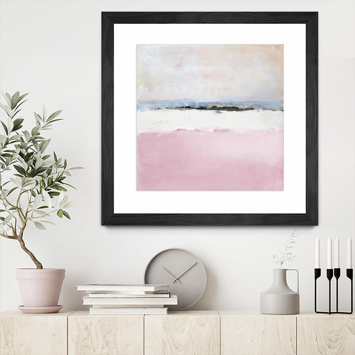 \"Pink Sea Abstract\" Matted and Framed Black 30x30 Wall Art