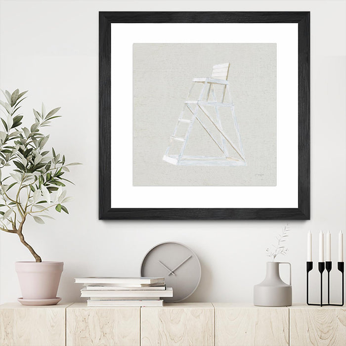 \"Serene Seaside Ii Tan\" Matted and Framed Black 30x30 Wall Art
