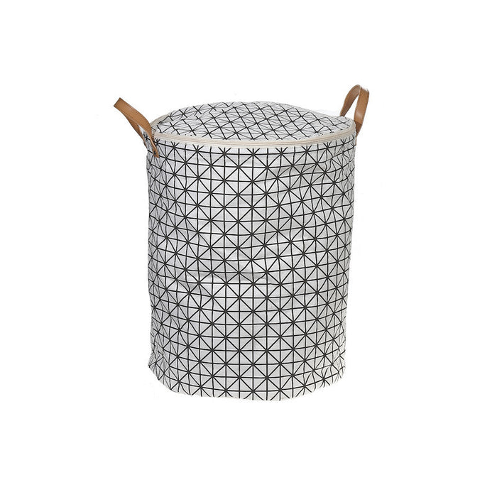 Round Fabric Hamper with Zipper Lid Checkered Tiles
