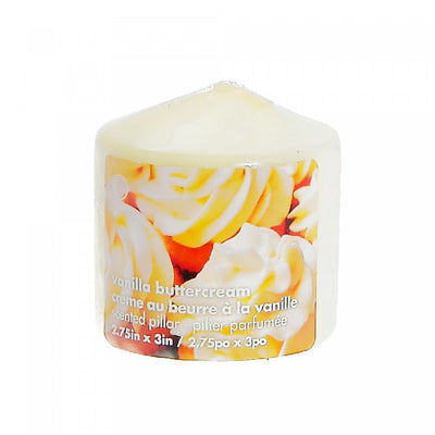 2.75" x 3" Scented Pillar Vanilla Buttercream - Set of 4 Candle|Chandelle pilier parfumée de 2,75 po x 3 po à arôme de crème au beurre à la vanille - ensemble de 4 chandelles